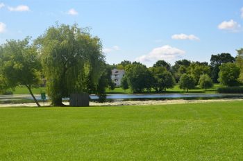Columbus Park open field on the edge of a lake