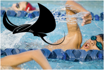 Youth swim team swimming laps