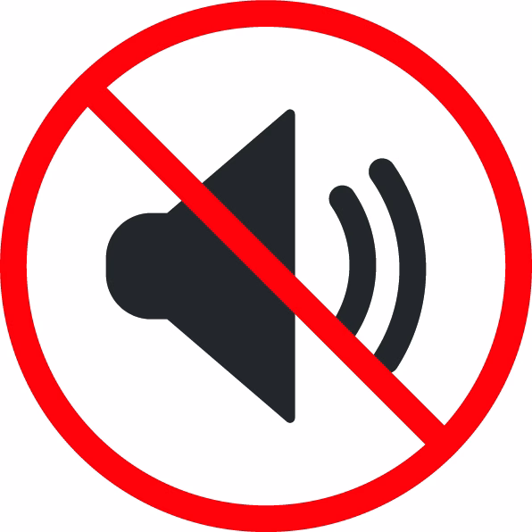 A black icon of a horn with a red circle around it with a red line running through the icon.